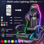 Hoffree Comfort Massage Racing Gaming Chair Ergonomic Office PC Chair with Footrest & RGB Light