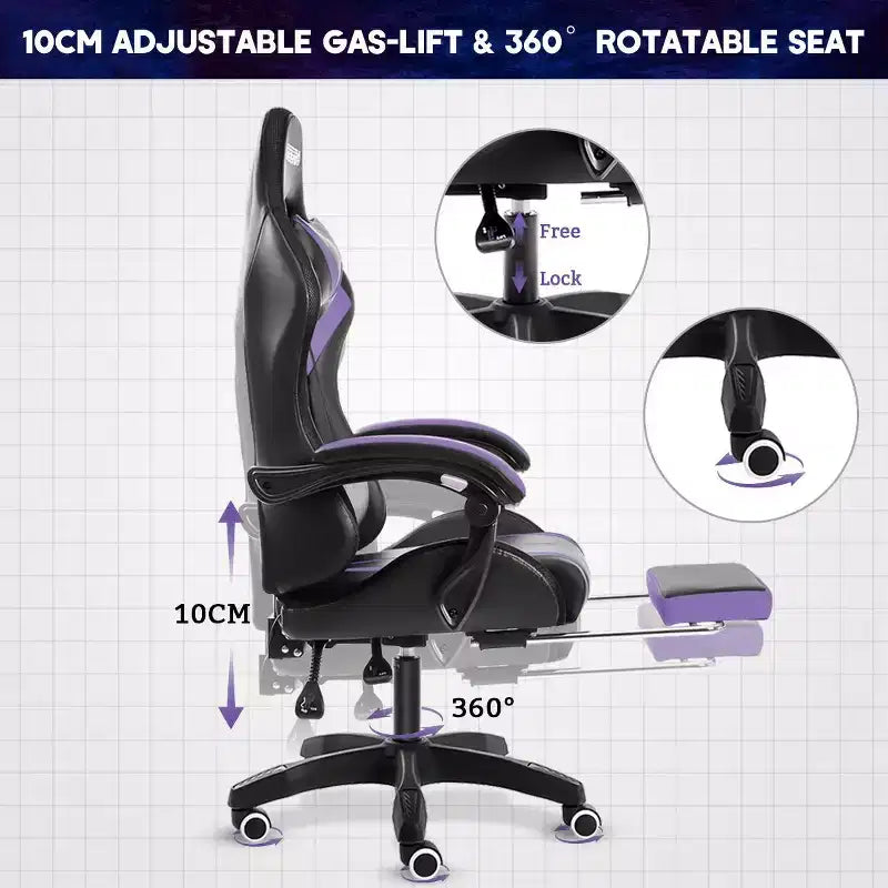 Hoffree Comfort Massage Racing Gaming Chair Ergonomic Office PC Chair with Footrest & RGB Light