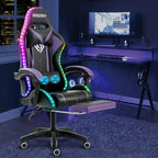 Hoffree Comfort Massage Racing Gaming Chair Ergonomic Office PC Chair with Footrest & RGB Light
