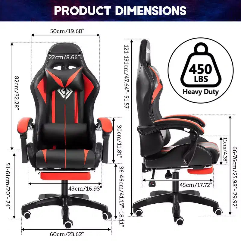 Hoffree Comfort Massage Racing Gaming Chair Ergonomic Office PC Chair with Footrest & RGB Light