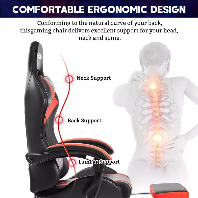Hoffree Comfort Massage Racing Gaming Chair Ergonomic Office PC Chair with Footrest & RGB Light