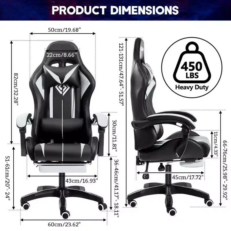 Hoffree Comfort Massage Racing Gaming Chair Ergonomic Office PC Chair with Footrest & RGB Light