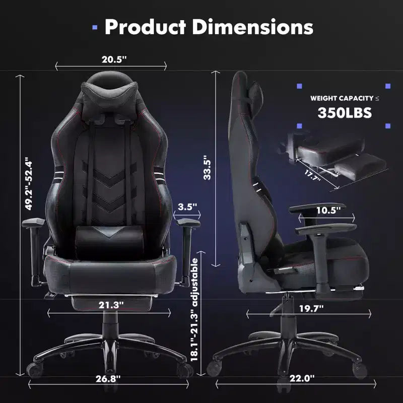 Sweat-proof PU Leather Gaming Chair Fixed up Armrest Lumbar Support Ergonomic Arm Chair With Double Arm & Footrest