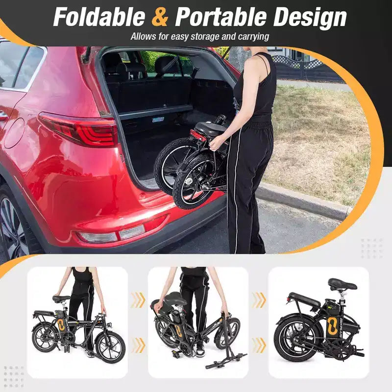 Costway 16 Folding E-Bike Portable Electric Bicycle with Peak 650 W Brushless Motor
