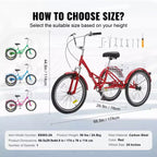VEVOR Folding Adult Tricycle, 24-Inch Adult Folding Trikes, Carbon Steel 3 Wheel Cruiser Bike with Large Basket & Adjustable Seat