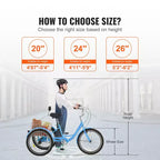VEVOR Adult Tricycles Bike, 24 Inch Three-Wheeled Bicycles, 3 Wheel Bikes Trikes, Carbon Steel Cruiser Bike with Basket & Adjustable Seat