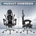 VECELO Reclining Gaming Chair, Faux Leather Adjustable Height Ergonomic Gaming Chair with Footrest & Lumbar Support, Black