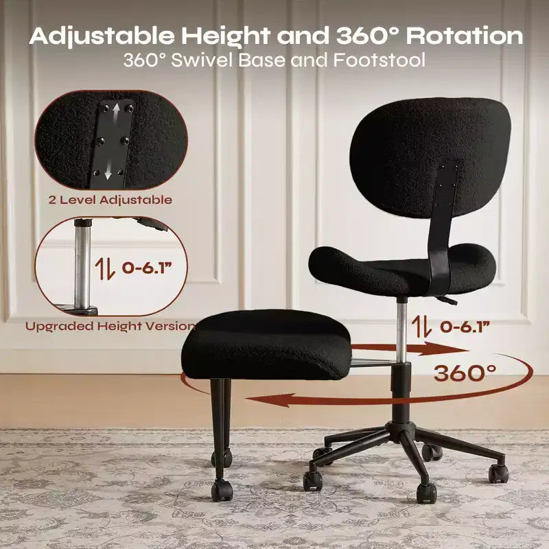 Pinmoco Armless Cross Legged Office Chair, Extra Wide Seat, 360 Swivel Design, Ergonomic Desk Chair for Home Office, Gaming & Meditation