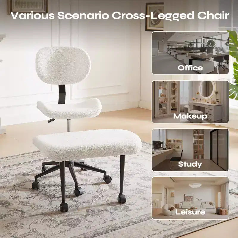 Pinmoco Armless Cross Legged Office Chair, Extra Wide Seat, 360 Swivel Design, Ergonomic Desk Chair for Home Office, Gaming & Meditation