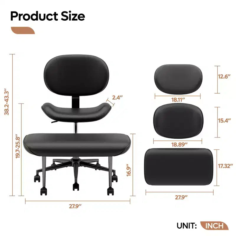 Pinmoco Armless Cross Legged Office Chair, Extra Wide Seat, 360 Swivel Design, Ergonomic Desk Chair for Home Office, Gaming & Meditation