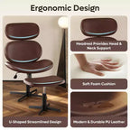 Bestier Swivel Office Chair With Ottoman, Reclining Desk Chair with Adjustable High Back & Headrest, PU Gaming Chair Ergonomic Computer Chair