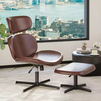 Bestier Swivel Office Chair With Ottoman, Reclining Desk Chair with Adjustable High Back & Headrest, PU Gaming Chair Ergonomic Computer Chair