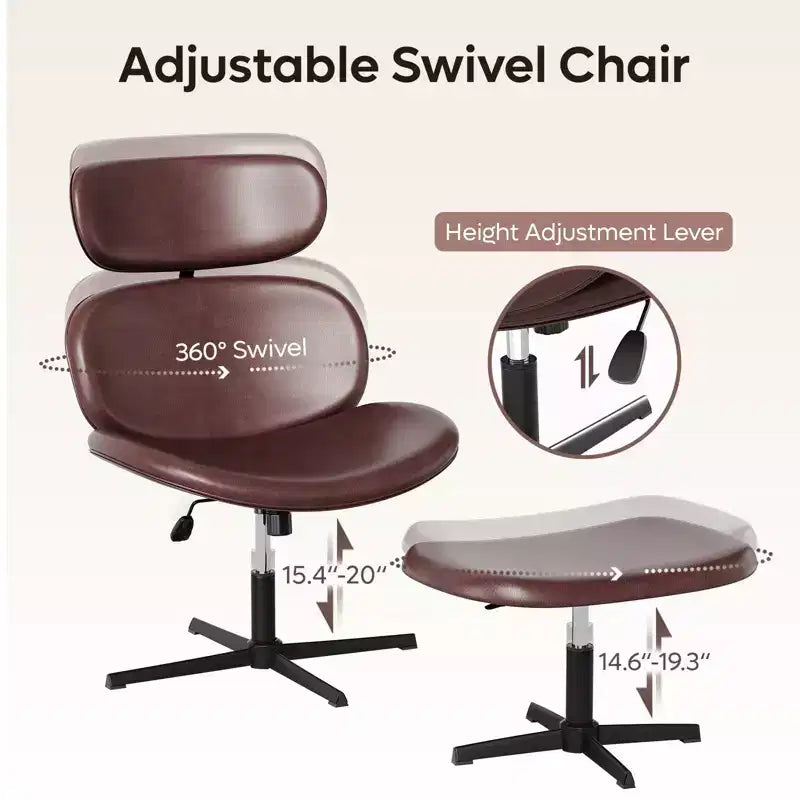 Bestier Swivel Office Chair With Ottoman, Reclining Desk Chair with Adjustable High Back & Headrest, PU Gaming Chair Ergonomic Computer Chair