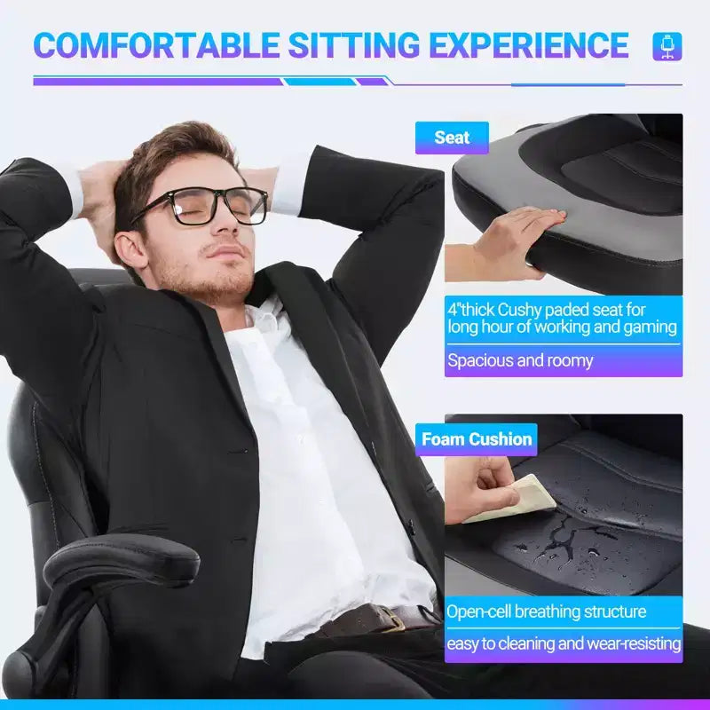 Bestier Gaming Chair, PU Leather Computer Swivel Chair with Lumbar Support, Adjustable Backrest and Flip-up Armrest for Home Office Desk Chair