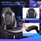Bestier Gaming Chair, PU Leather Computer Swivel Chair with Lumbar Support, Adjustable Backrest and Flip-up Armrest for Home Office Desk Chair