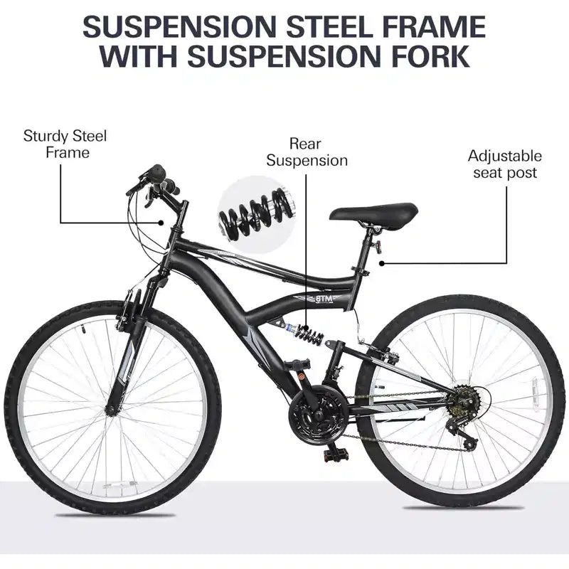 hykolity 26 27.5 Wheel Mountain Bike, 18 Speed MTB Women Men Bicycle with Adjustable Saddle, Full Suspension for Outdoor Cycling