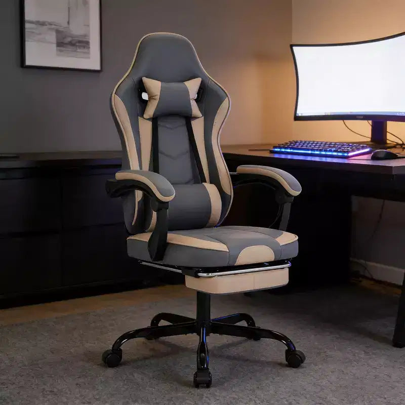 Gaming Chair, Ergonomic Computer Chair with Footrest and Massage Lumbar Support, Height Adjustable Swivel Video Game Chair
