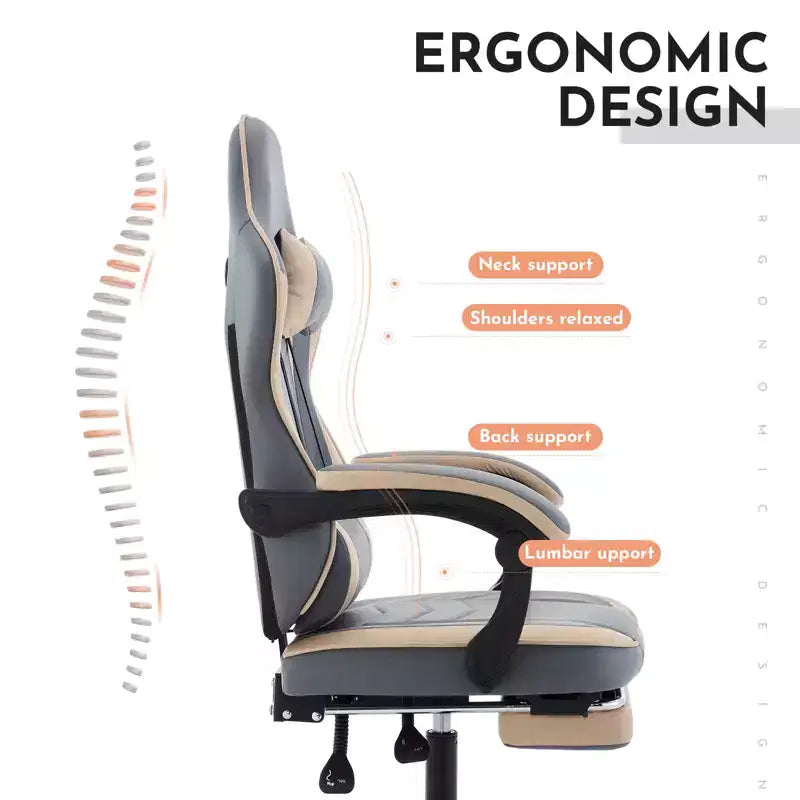 Gaming Chair, Ergonomic Computer Chair with Footrest and Massage Lumbar Support, Height Adjustable Swivel Video Game Chair
