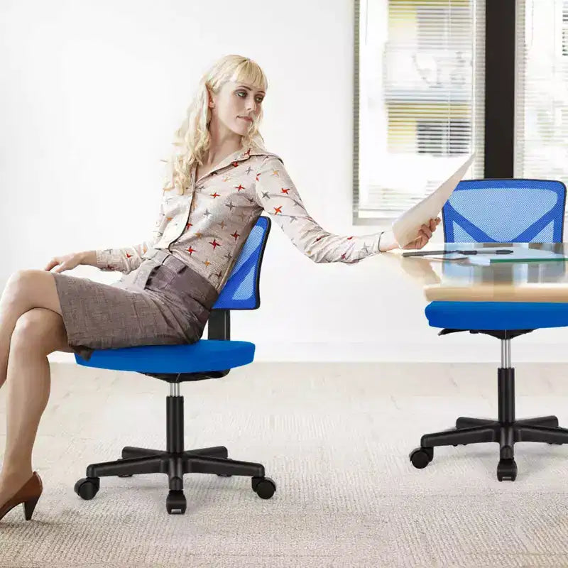 Armless Mesh Office Chair with Adjustable Height and Lumbar Support, Swivel Rolling Computer Desk Chair for Small Spaces
