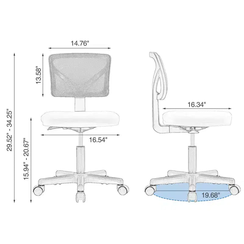 Armless Mesh Office Chair with Adjustable Height and Lumbar Support, Swivel Rolling Computer Desk Chair for Small Spaces
