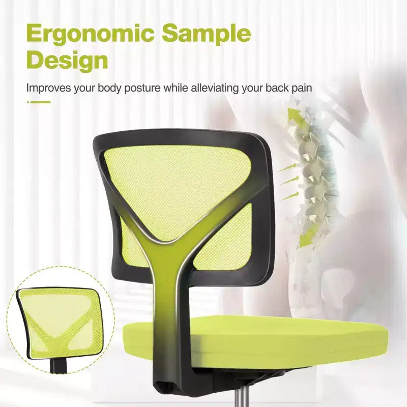 Armless Mesh Office Chair with Adjustable Height and Lumbar Support, Swivel Rolling Computer Desk Chair for Small Spaces