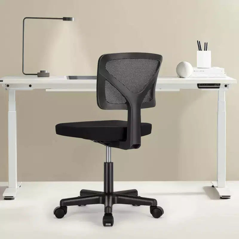Armless Mesh Office Chair with Adjustable Height and Lumbar Support, Swivel Rolling Computer Desk Chair for Small Spaces