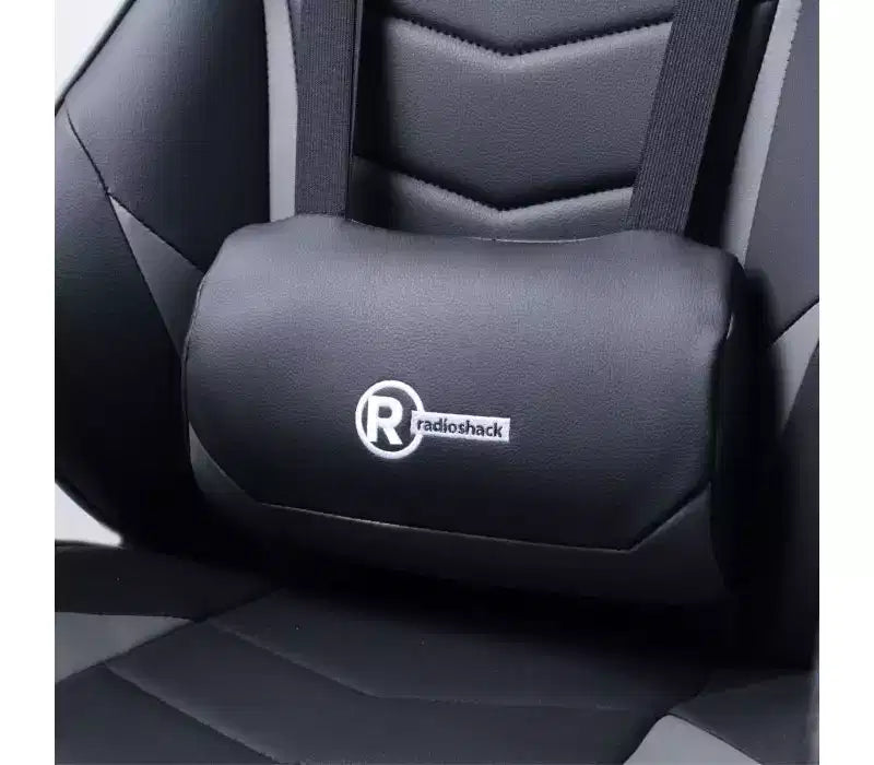 RadioShack Gaming Chair Black And Gray, Ergonomic Racing-Style Chair With Adjustable Height, Footrest, Lumbar Support, And Comfortable Padding