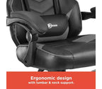 RadioShack Gaming Chair Black And Gray, Ergonomic Racing-Style Chair With Adjustable Height, Footrest, Lumbar Support, And Comfortable Padding