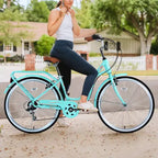 NAYSAYE Bicycle 7 Speed Steel Frame Ladies Bike for Commuting and Leisure for Active Women, Green, 66.5*45.7*22.05
