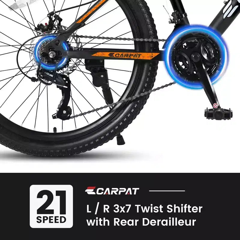 NAYSAYE Bicycle 26 Inch Mountain Bike 21 Speeds Mechanical Disc Brakes for Off Road, Orange, 71*25*39.3