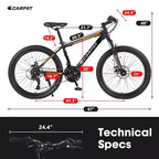 NAYSAYE Bicycle 26 Inch Mountain Bike 21 Speeds Mechanical Disc Brakes for Off Road, Orange, 71*25*39.3