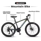 NAYSAYE Bicycle 24 Inch Mountain Bike 21 Speeds Steel Frame for Boys and Girls for Off Road Trails, Black and Green, 56.3*7.88*28.35