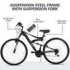 hykolity 27.5 inch Mountain Bike MTB Outdoor Bicycle Cycling 18 Speed Sport Bikes Trail Off Road Full Suspension for Adult Men Unisex Black