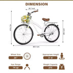 hykolity 26 inch Cruiser Bike Beach Bicycle City Bike Commuter Cycling for Adult Women Height 60-72 inch Front Basket Rear Rack Pale White