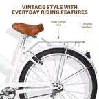 hykolity 26 inch Cruiser Bike Beach Bicycle City Bike Commuter Cycling for Adult Women Height 60-72 inch Front Basket Rear Rack Pale White