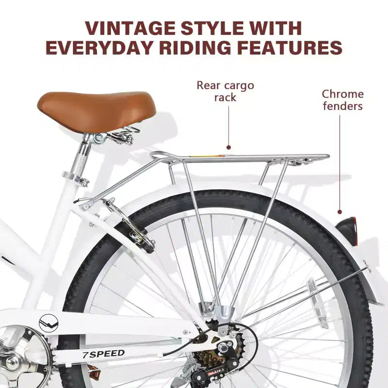 hykolity 26 Commuter Bike Beach Cruiser Bicycle City Bike Cycling 7 Speed for Adult Front Basket Rear Rack Multi Color