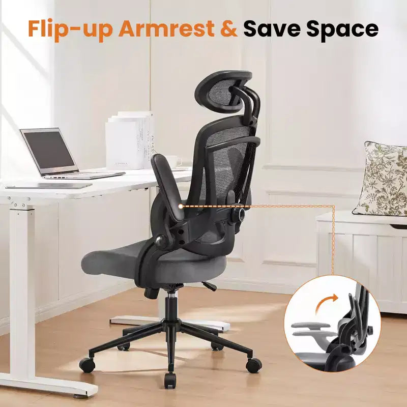 Bestier Office Chair with Adjustable Lumbar Support & Headrest, Comfy Mesh Computer Chair with Soft Flip Up Arms, Adjustable Height Gaming Chair