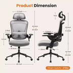 Bestier Office Chair with Adjustable Lumbar Support & Headrest, Comfy Mesh Computer Chair with Soft Flip Up Arms, Adjustable Height Gaming Chair