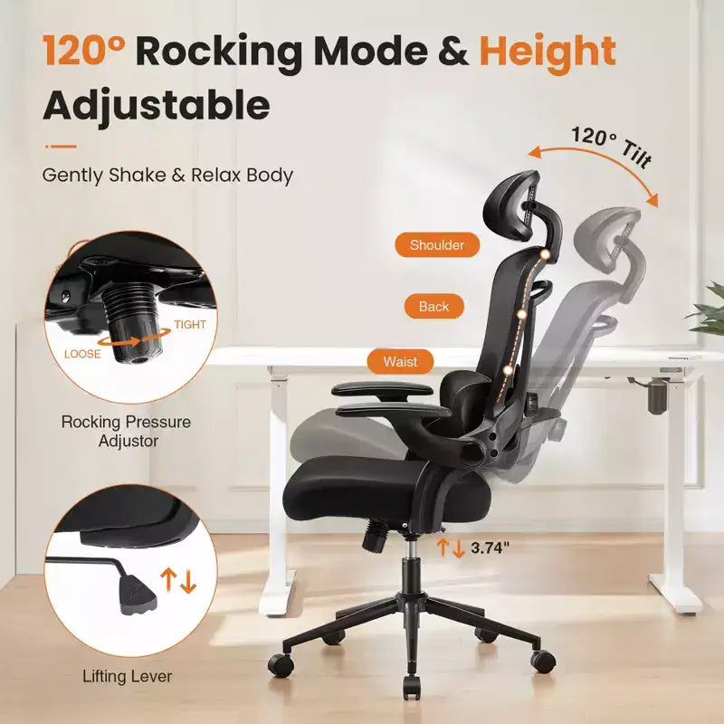 Bestier Office Chair with Adjustable Lumbar Support & Headrest, Comfy Mesh Computer Chair with Soft Flip Up Arms, Adjustable Height Gaming Chair
