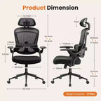 Bestier Office Chair with Adjustable Lumbar Support & Headrest, Comfy Mesh Computer Chair with Soft Flip Up Arms, Adjustable Height Gaming Chair