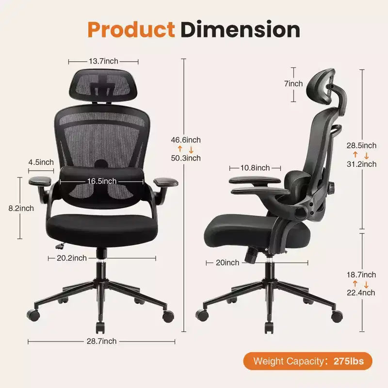 Bestier Office Chair with Adjustable Lumbar Support & Headrest, Comfy Mesh Computer Chair with Soft Flip Up Arms, Adjustable Height Gaming Chair