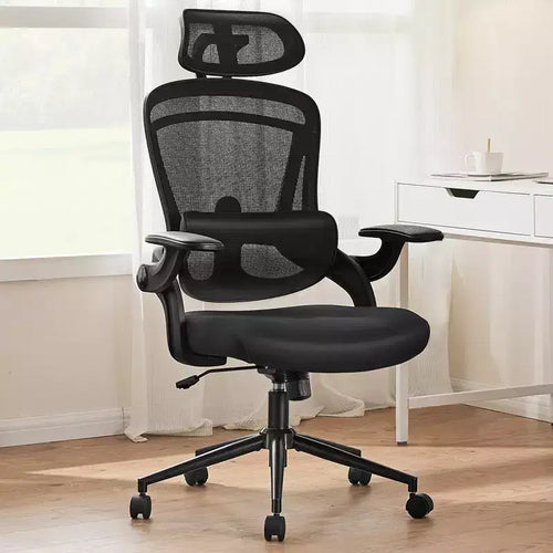 Bestier Office Chair with Adjustable Lumbar Support & Headrest, Comfy Mesh Computer Chair with Soft Flip Up Arms, Adjustable Height Gaming Chair