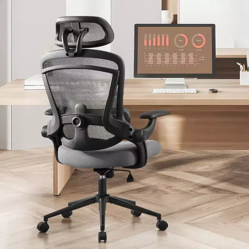 Bestier Office Chair with Adjustable Lumbar Support & Headrest, Comfy Mesh Computer Chair with Soft Flip Up Arms, Adjustable Height Gaming Chair
