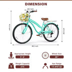 Hykolity 26 Inch Beach Cruiser Bike 7-Speed Commuter Bicycle Outdoor City Bike for Women with Rear Rack High-Carbon Steel Front Rear Fenders & Basket