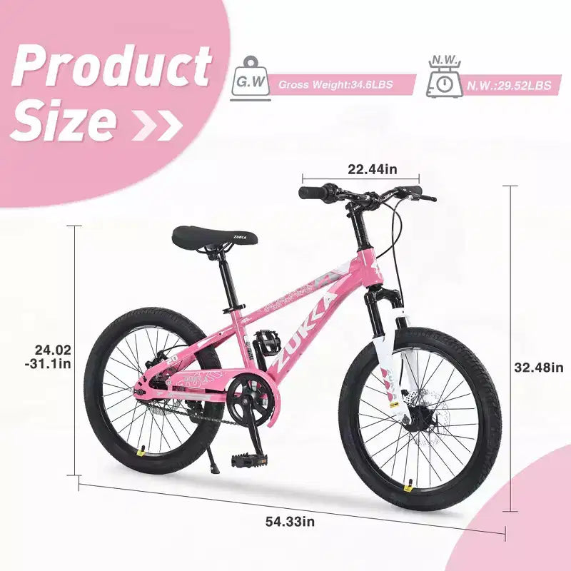 NAYSAYE Mountain Bike 20 Inch MTB with Adjustable Saddle and Double Disc Brakes for Outdoor Adventures, Pink, 54.33*22.44*32.48