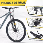 NAYSAYE 27.5 Inch 8 Speed MTB Mountain Bike with Front Suspension Durable Steel Frame for Men Women Terrain Adventures, Grey, 68.5*27.1*40.55