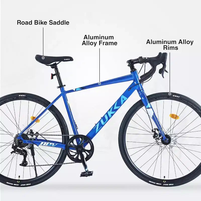 NAYSAYE 700C Hybrid Road Bike for Aldult, 7 Speed Lightweight Aluminum Frame Commuter Racing Bike Bicycle for City Travel, Blue, 68.5*18.8*39