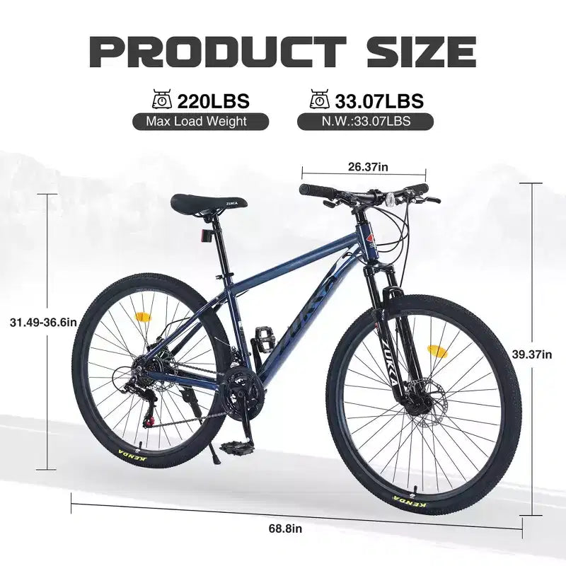 NAYSAYE Bicycle Mountain Bike 27.5 Inch Wheels 21 Speed Front Suspension for Men Women Boys and Girls, Blue, 68.8*26.37*39.37
