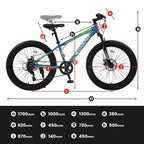 NAYSAYE 24 Inch Fat Tire Mountain Bike with 7 Speed Shifter Dual Disc Brake for Adults and Youth, Blue and Green, 67*25*40