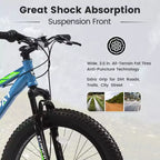 NAYSAYE 24 Inch Fat Tire Mountain Bike with 7 Speed Shifter Dual Disc Brake for Adults and Youth, Blue and Green, 67*25*40